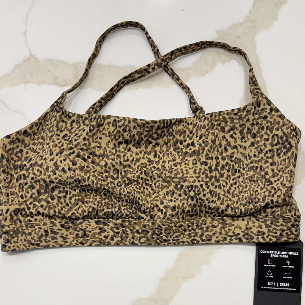 Fabletics Convertible Sports Bra with Leopard Accents
